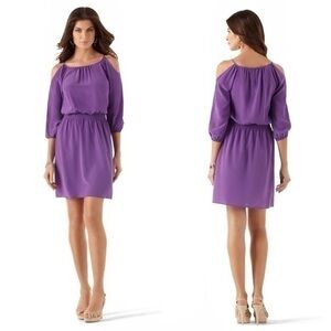 WHBM purple cold shoulder blouson dress